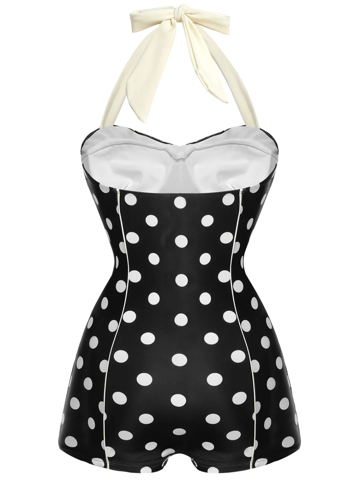 Best Retro Stage 1950s Polka Dots Halter Swimsuit Black