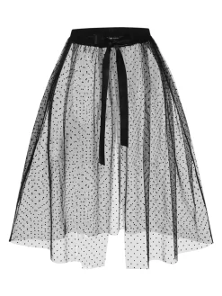 Sale Retro Stage 1960s Polka Dots Mesh Cover-up Black