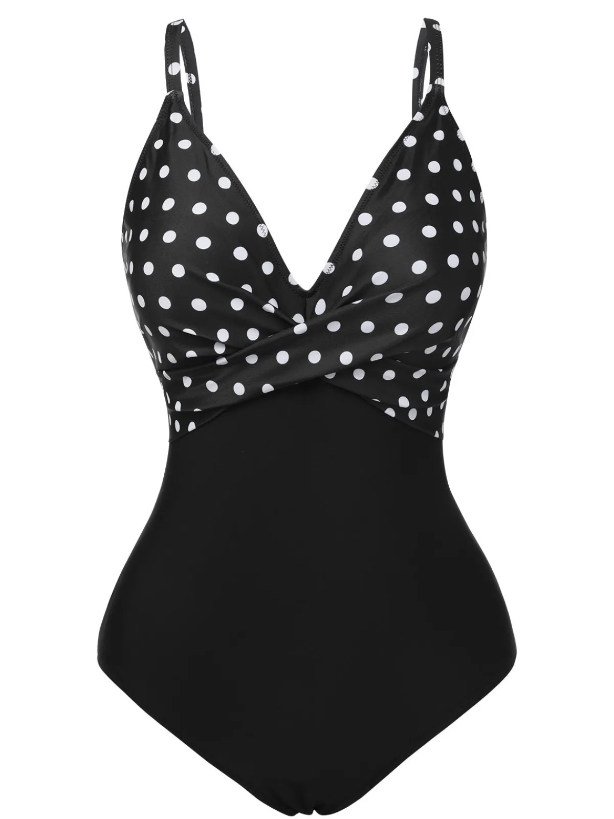 New Retro Stage 1930s Polka Dots One-Piece Swimsuit Black