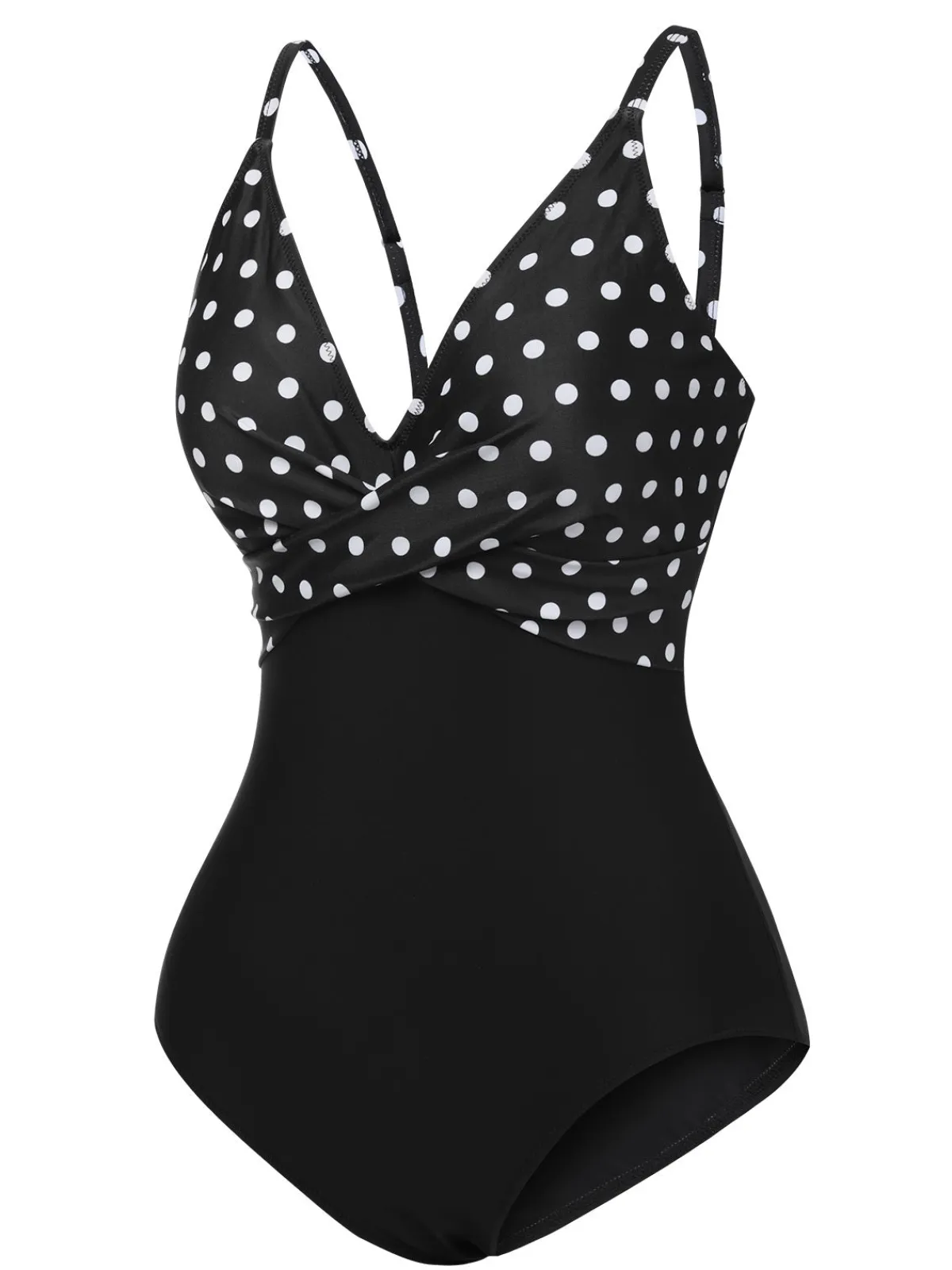 New Retro Stage 1930s Polka Dots One-Piece Swimsuit Black