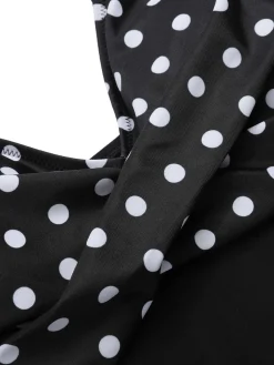 New Retro Stage 1930s Polka Dots One-Piece Swimsuit Black