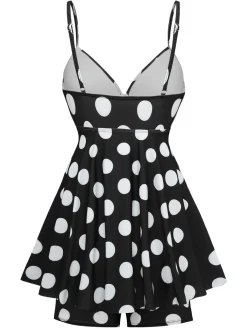 Clearance Retro Stage 1950s Polka Dots One-Piece Swim Dress Black