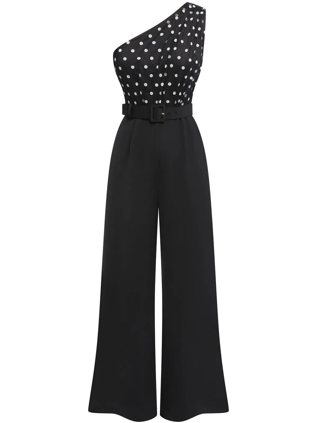 Discount Retro Stage 1930s Polka Dots Patchwork Jumpsuit Black
