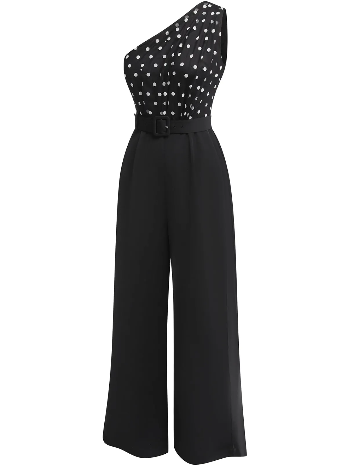 Discount Retro Stage 1930s Polka Dots Patchwork Jumpsuit Black