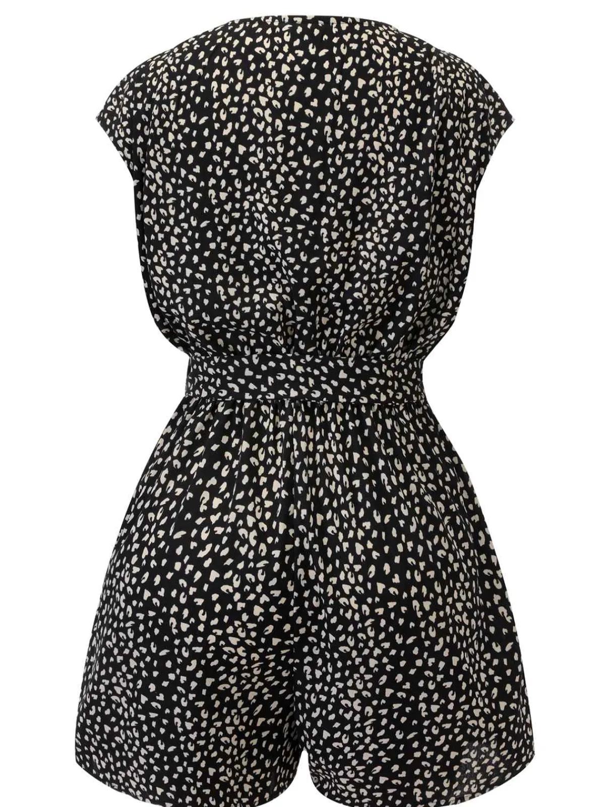 Best Retro Stage 1950s Printed V-Neck Belted Romper Black