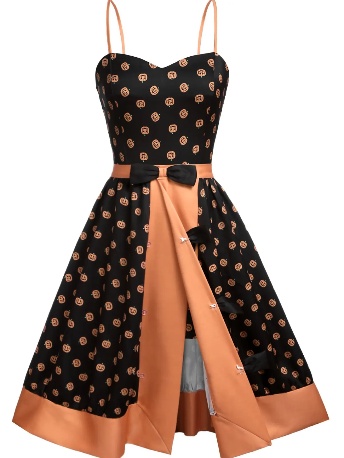 Best Retro Stage 1950s Pumpkins Romper & Skirt Black