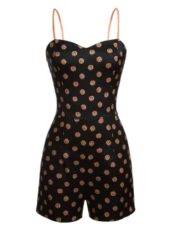 Best Retro Stage 1950s Pumpkins Romper & Skirt Black