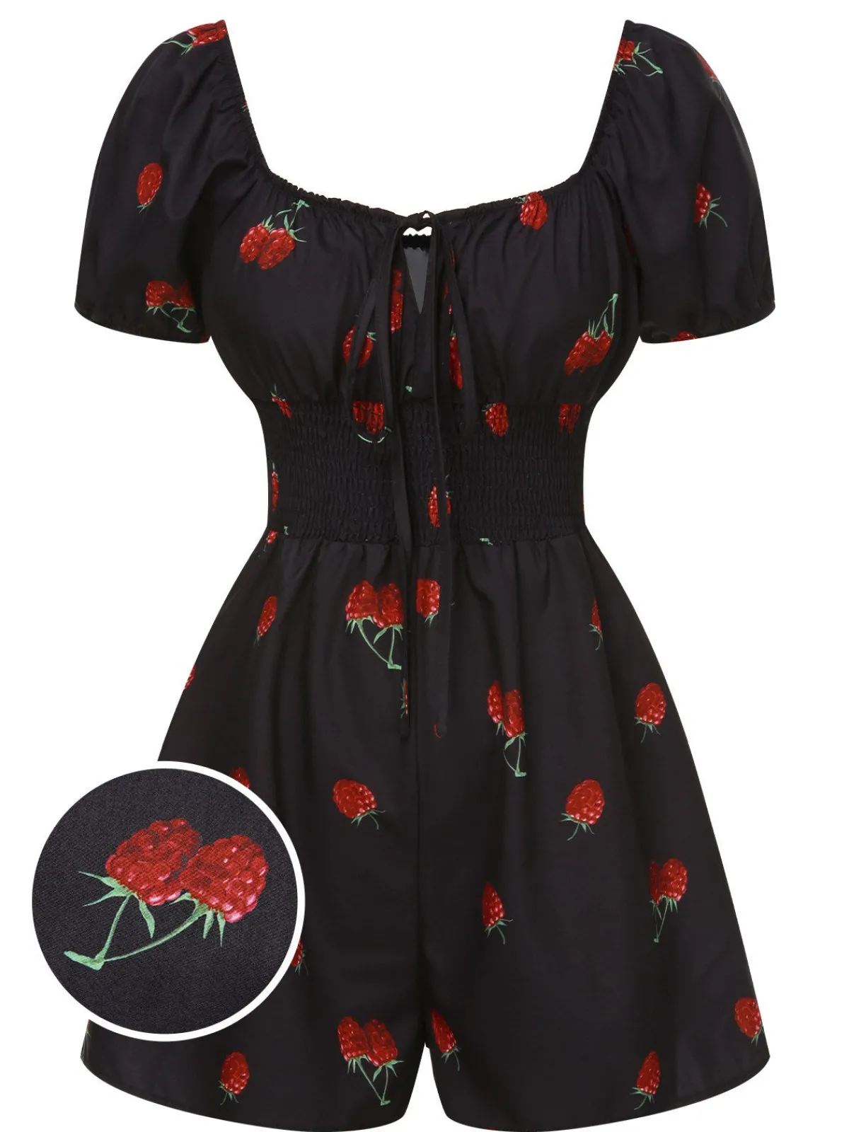 Outlet Retro Stage 1950s Raspberry Puff Sleeves Romper Black