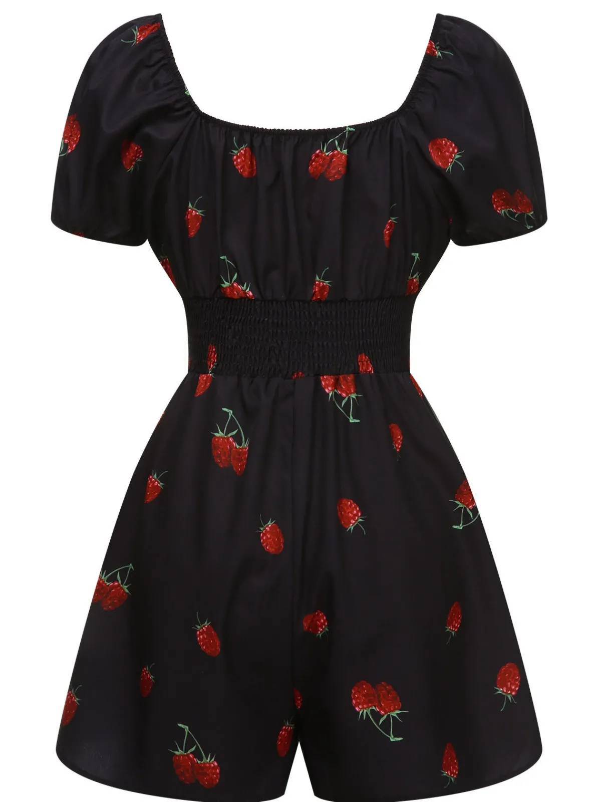 Outlet Retro Stage 1950s Raspberry Puff Sleeves Romper Black
