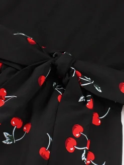 Hot Retro Stage 1950s Red Cherry Patchwork Swing Dress Black