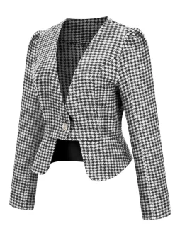 Online Retro Stage Black 1940s Retro Plaid Button Fitted Blazer