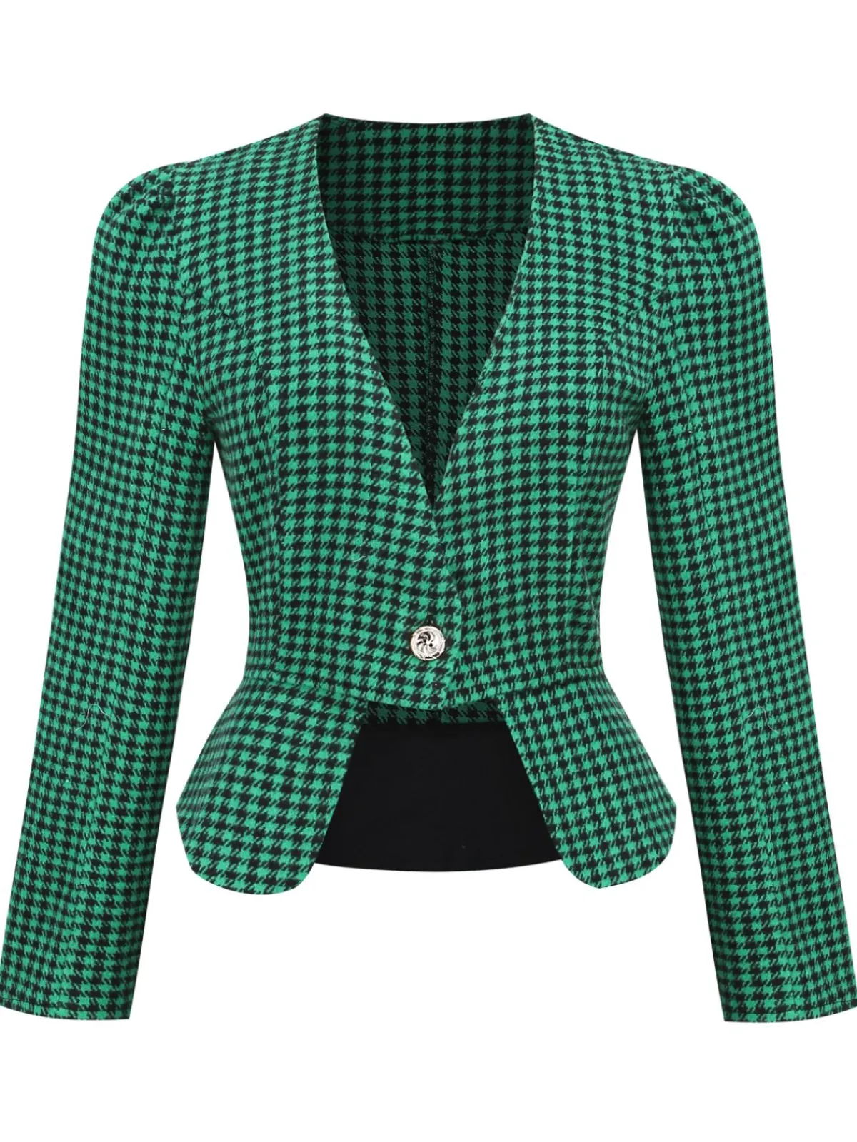 Online Retro Stage Black 1940s Retro Plaid Button Fitted Blazer