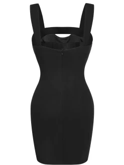 Outlet Retro Stage 1960s Rhinestone Patchwork Neck Mini Dress Black