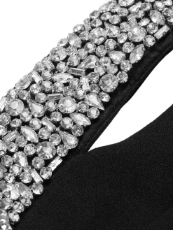 Outlet Retro Stage 1960s Rhinestone Patchwork Neck Mini Dress Black