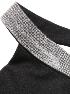 Discount Retro Stage 1960s Rhinestone Solid Halter Dress Black