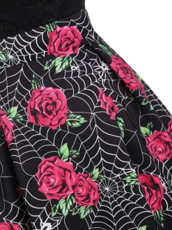 Discount Retro Stage 1950s Rose Cobweb Costume Dress Black