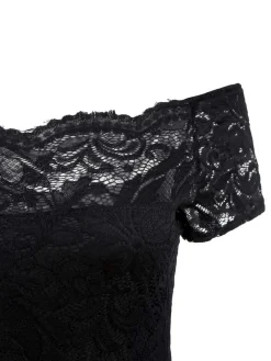 Discount Retro Stage 1950s Rose Cobweb Costume Dress Black