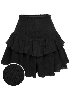 Sale Retro Stage 1950s Ruffles Solid Shorts Black