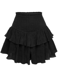 Sale Retro Stage 1950s Ruffles Solid Shorts Black
