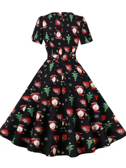 Discount Retro Stage 1950s Santa Claus Christmas Dress Black