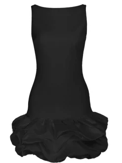 Clearance Retro Stage 1960s Satin Bubble Hem Boat Neck Dress Black