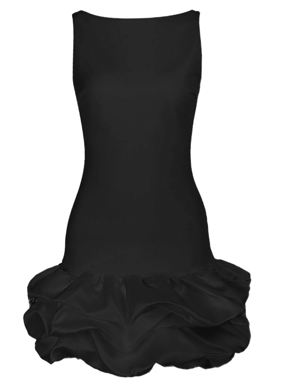Clearance Retro Stage 1960s Satin Bubble Hem Boat Neck Dress Black