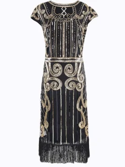 New Retro Stage 1920s Sequined Flapper Dress Black