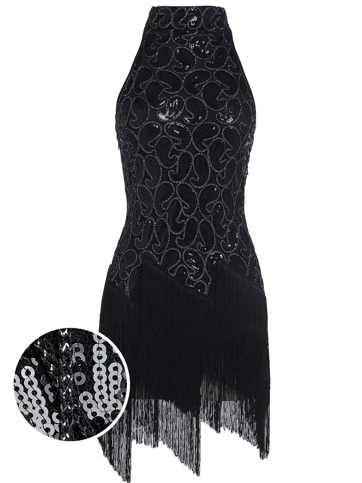 Best Retro Stage 1920s Sequined Glitter Dress Black