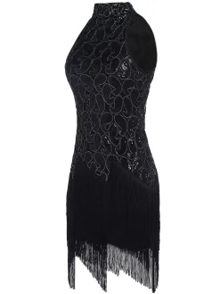 Best Retro Stage 1920s Sequined Glitter Dress Black