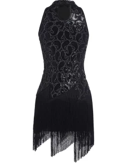 Best Retro Stage 1920s Sequined Glitter Dress Black