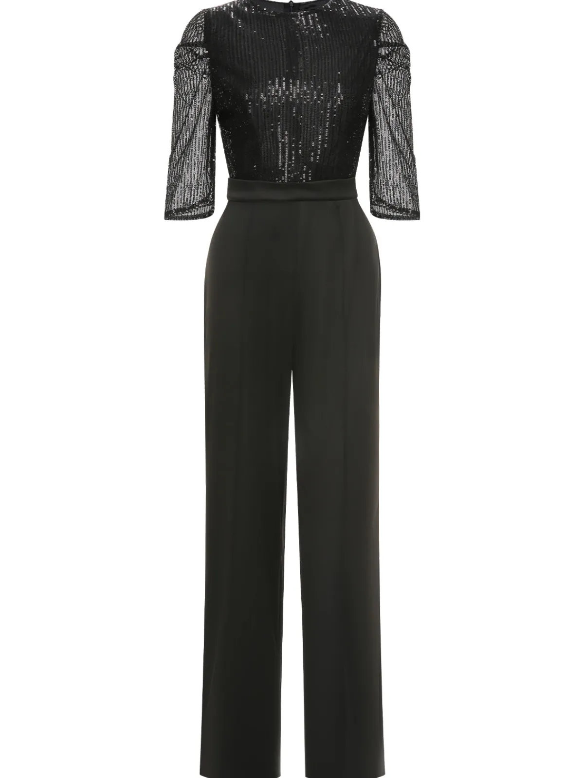 Sale Retro Stage 1930s Sequined Patchwork Solid Jumpsuit Black