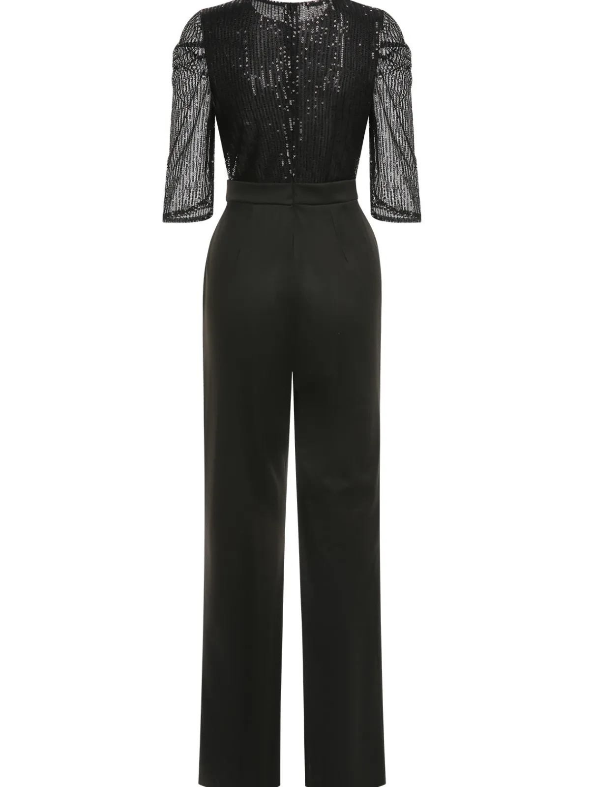 Sale Retro Stage 1930s Sequined Patchwork Solid Jumpsuit Black