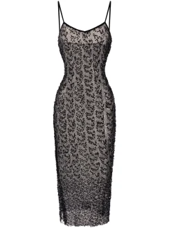Clearance Retro Stage 1960s Sequined Spaghetti Straps Dress Black