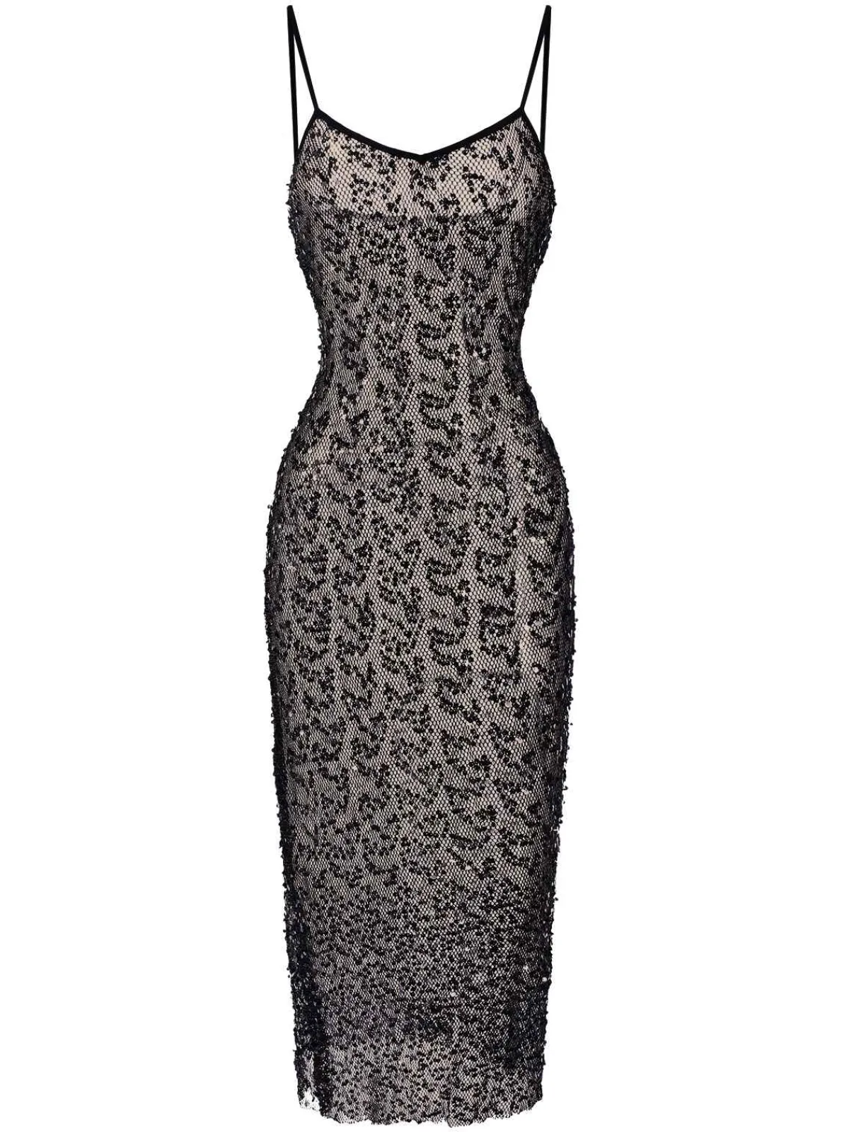 Clearance Retro Stage 1960s Sequined Spaghetti Straps Dress Black