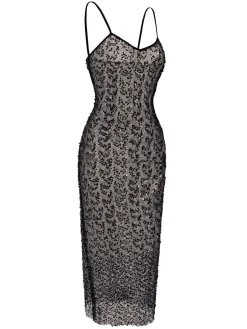 Clearance Retro Stage 1960s Sequined Spaghetti Straps Dress Black