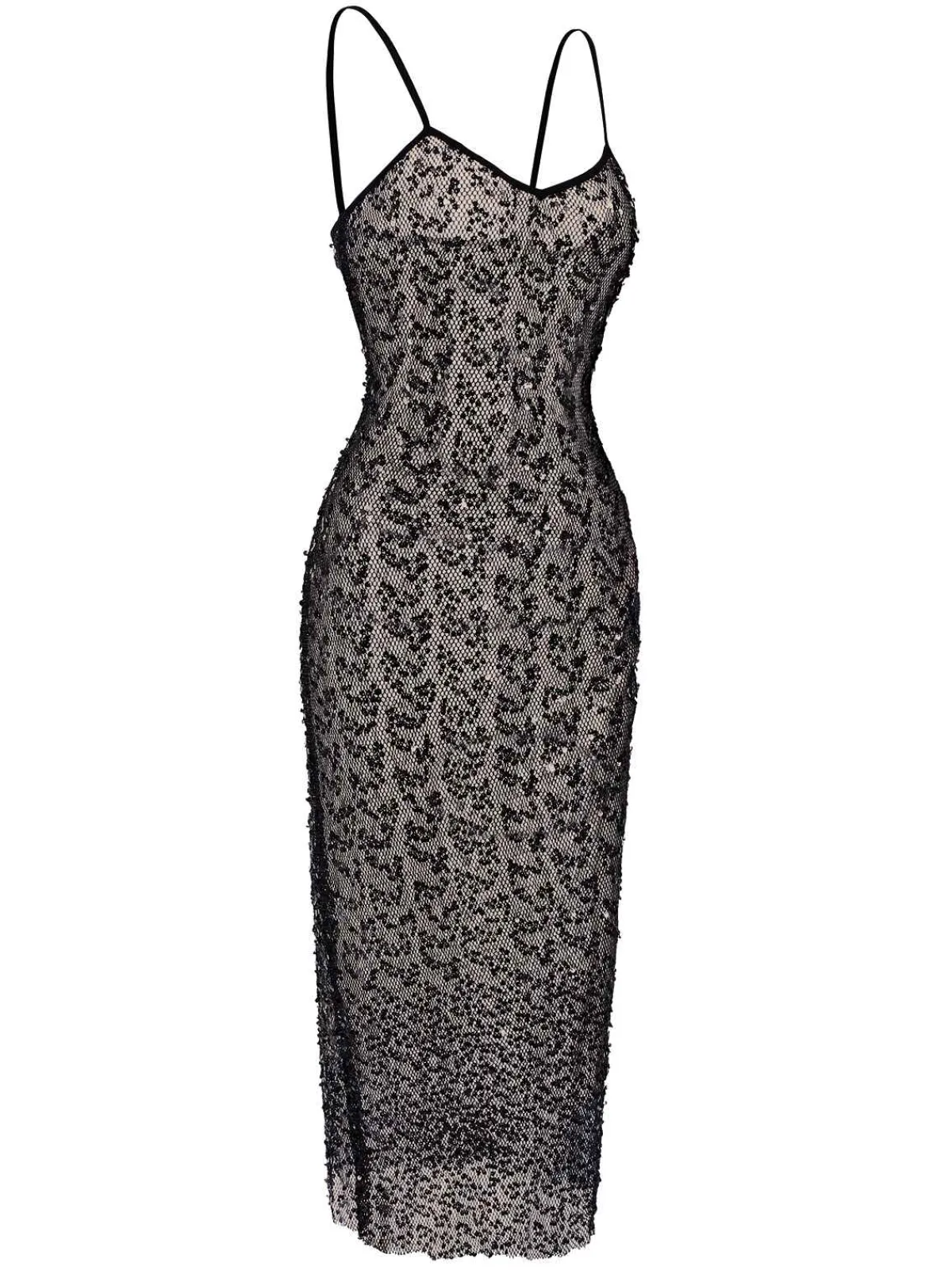 Clearance Retro Stage 1960s Sequined Spaghetti Straps Dress Black