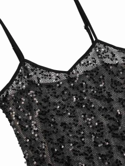 Clearance Retro Stage 1960s Sequined Spaghetti Straps Dress Black