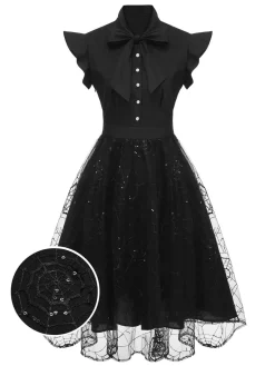 Discount Retro Stage 1950s Sequined Spider Mesh Dress Black