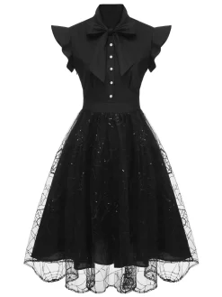 Discount Retro Stage 1950s Sequined Spider Mesh Dress Black