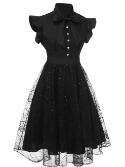 Discount Retro Stage 1950s Sequined Spider Mesh Dress Black