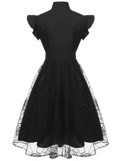 Discount Retro Stage 1950s Sequined Spider Mesh Dress Black