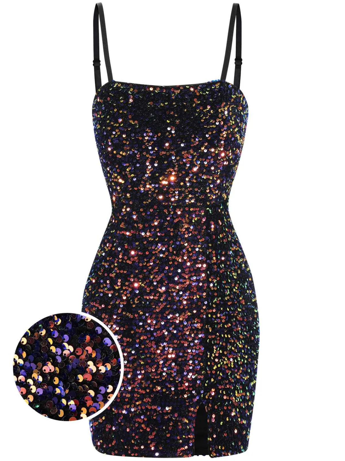 Discount Retro Stage 1960s Sequined Straps Pencil Dress Black