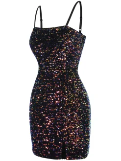 Discount Retro Stage 1960s Sequined Straps Pencil Dress Black
