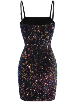 Discount Retro Stage 1960s Sequined Straps Pencil Dress Black