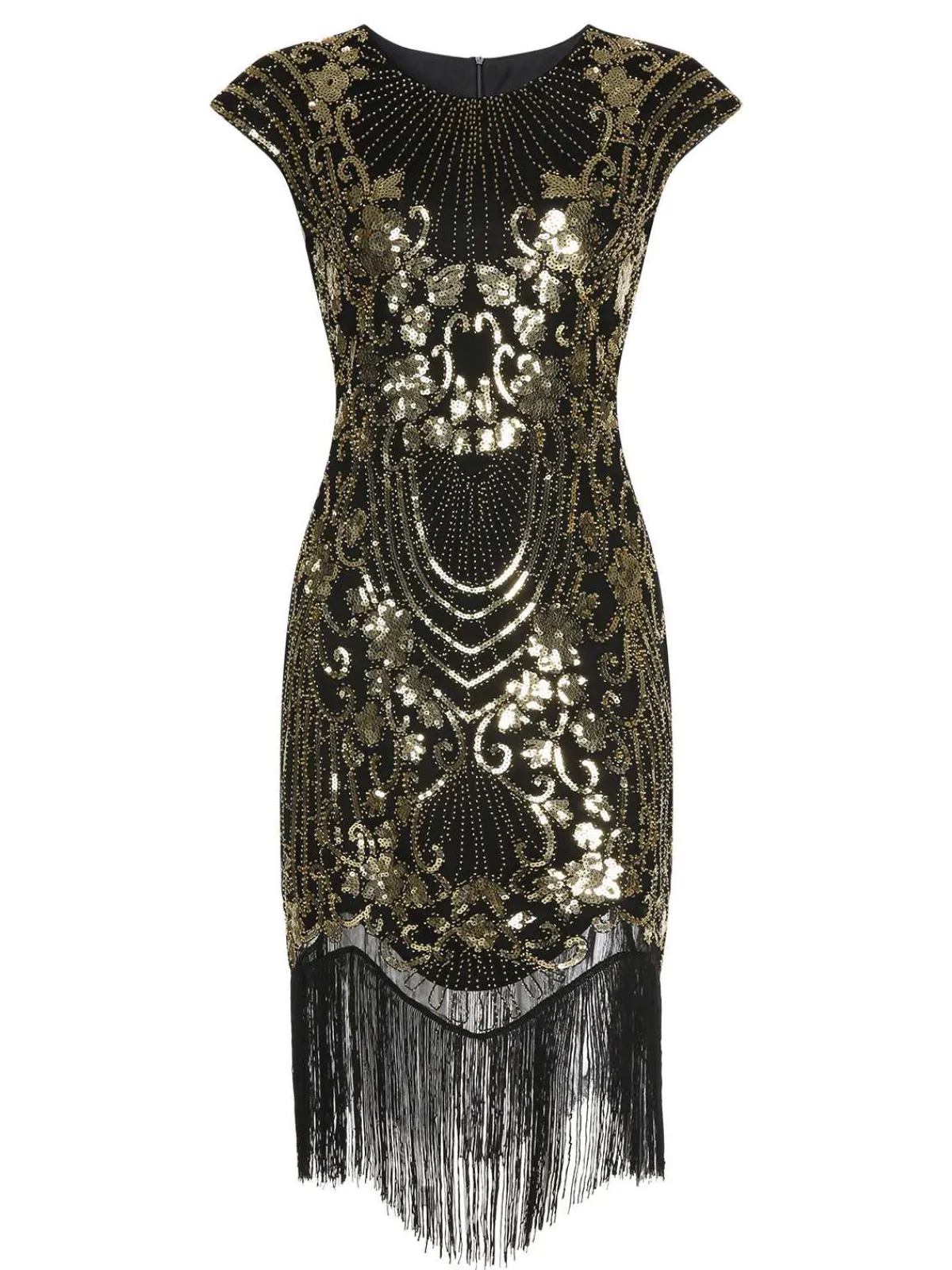 Outlet Retro Stage 1920s Sequined Tassel Cap Sleeve Dress Black