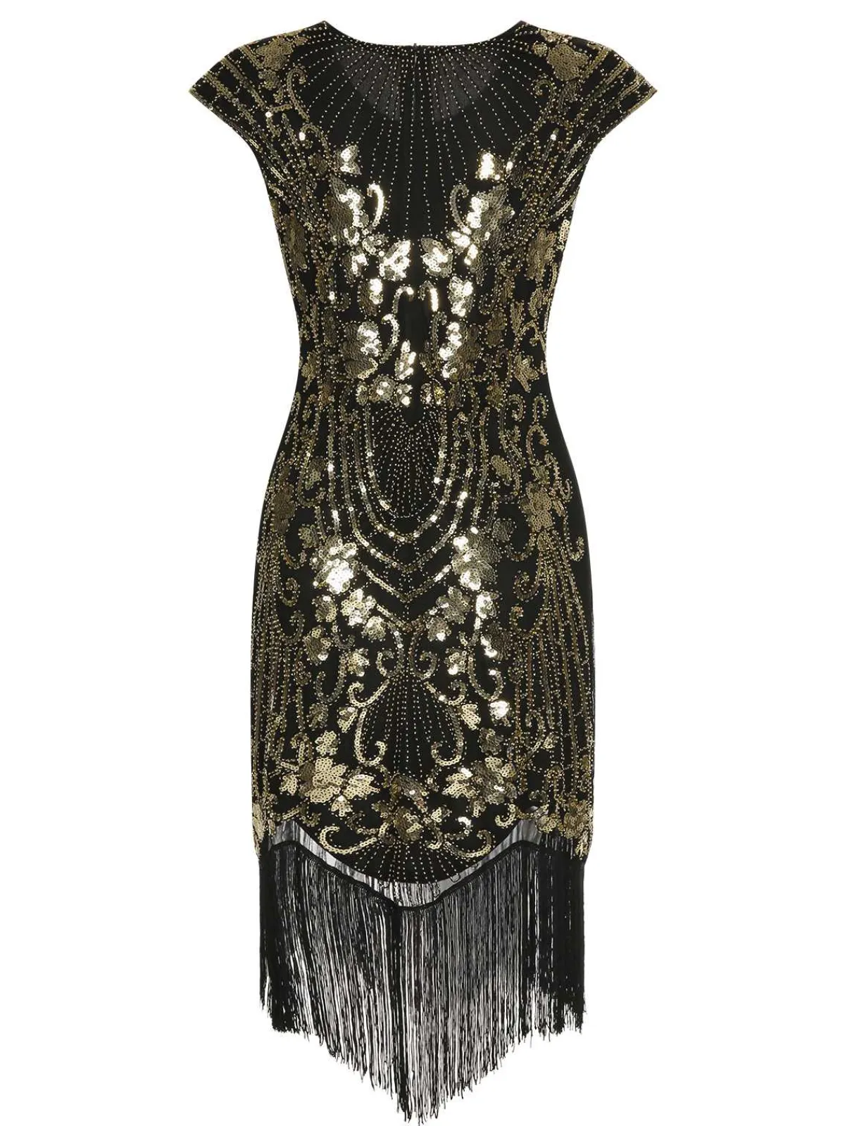 Outlet Retro Stage 1920s Sequined Tassel Cap Sleeve Dress Black
