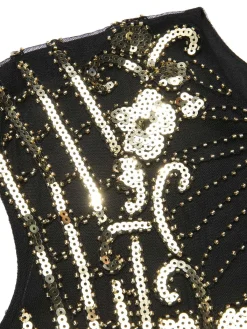 Outlet Retro Stage 1920s Sequined Tassel Cap Sleeve Dress Black