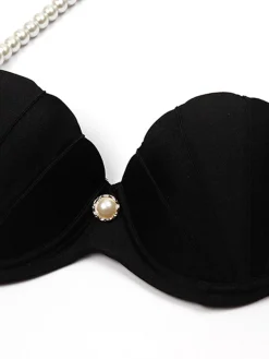 Hot Retro Stage 1960s Shell Pearl Halter Bikini Set Black