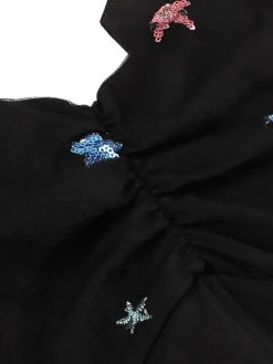 Hot Retro Stage 1950s Shoulder Tie Stars Mesh Dress Black