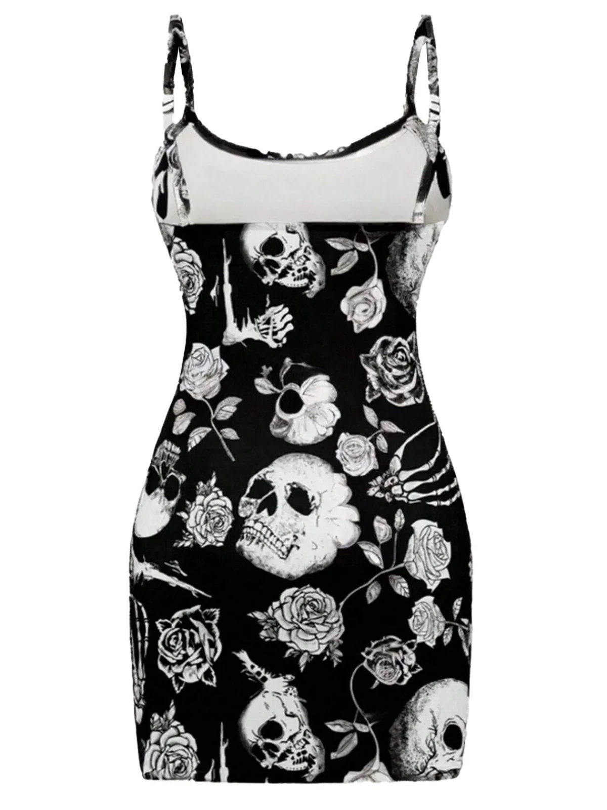 Hot Retro Stage 1960s Skull Rose Halloween Bodycon Dress Black